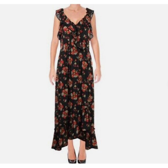 Scotch and Soda Maison Scotch Souvenir Floral Maxi Dress Ruffle Black Red XS - Picture 1 of 16